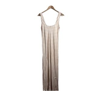 Kerri Rosenthal Maxi Large L Ali Dress Heart In Check Sand Beige White Women’s